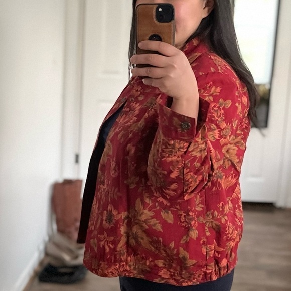 𝅺vintage 90s- 80s- Blouse- Jacket- Top- Floral- Red - Picture 6 of 7